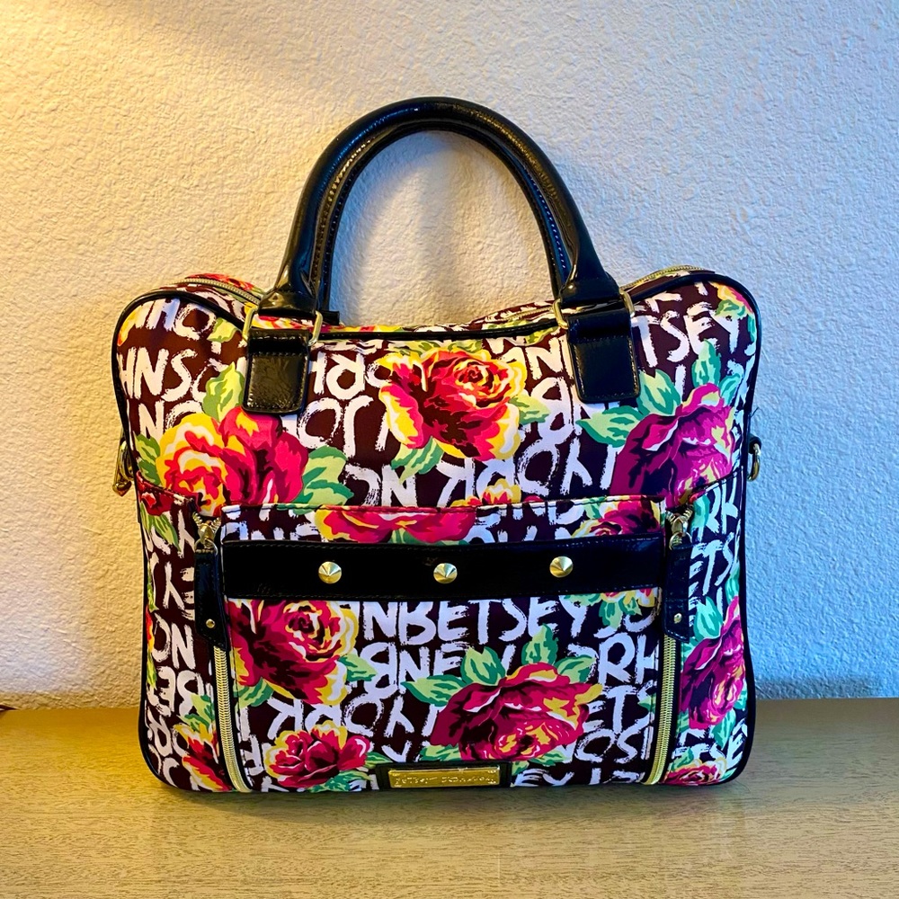 Betsey Johnson Laptop Handbag with Shoulder Strap, rose graffiti print